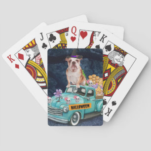 Englische Bulldogge Halloween-LKW Gruselige Nacht Spielkarten
