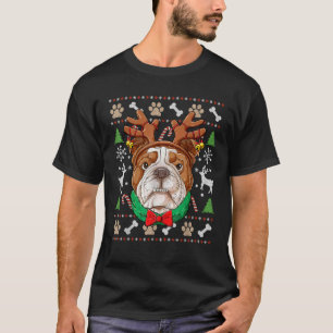 Englische Bulldogge hässliches Weihnachts-Rentierg T-Shirt