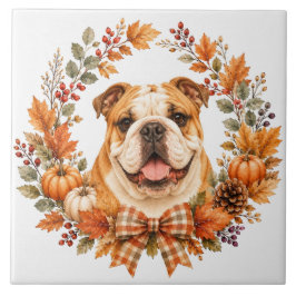 Englische Bulldogge Herbstkranz Fliese
