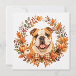 Englische Bulldogge Herbstkranz Mitteilungskarte