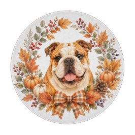 Englische Bulldogge Herbstkranz Schneidebrett