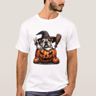 Englische Bulldogge Hexe Kürbis T-Shirt