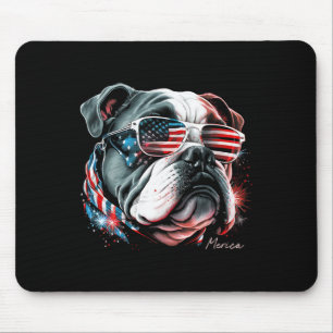 Englische Bulldogge Hund 4. Juli Amerikanische Fla Mousepad