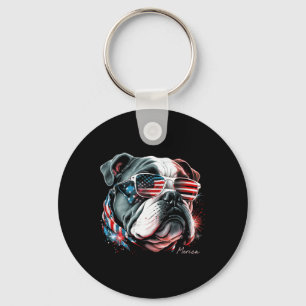 Englische Bulldogge Hund 4. Juli Amerikanische Fla Schlüsselanhänger