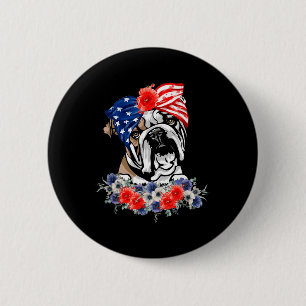 Englische Bulldogge Hund Amerikanische Flagge Patr Button