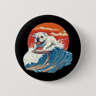 Englische Bulldogge Hund Surfen Surfer Button