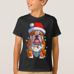 Englische Bulldogge Hund Weihnachtsbeleuchtung San T-Shirt