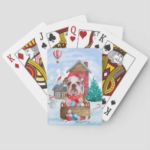 Englische Bulldogge im Schnee Weihnachtshundhaus Spielkarten