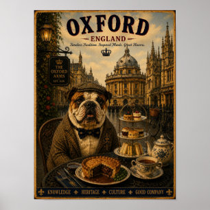 Englische Bulldogge in Oxford Vintage Reise Kunst Poster