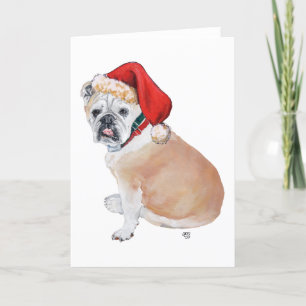 Englische Bulldogge in Weihnachtsmannmütze Feiertagskarte