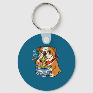Englische Bulldogge isst japanisches Ramen Schlüsselanhänger