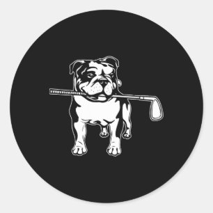 Englische Bulldogge mit Golfschlägern Hundebesitze Runder Aufkleber