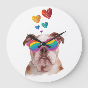 Englische Bulldogge mit Herzen Valentinstag Große Wanduhr