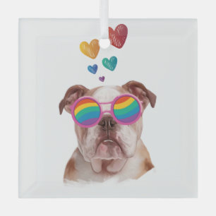 Englische Bulldogge mit Herzen Valentinstag Ornament Aus Glas