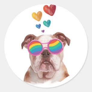 Englische Bulldogge mit Herzen Valentinstag  Runder Aufkleber