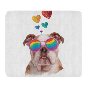 Englische Bulldogge mit Herzen Valentinstag  Schneidebrett