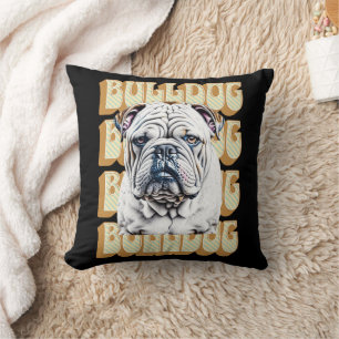 Englische Bulldogge mit Retro-Schrift Kissen
