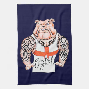 Englische Bulldogge mit Stammes- Tätowierung auf Küchentuch