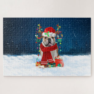 Englische Bulldogge mit Weihnachtsgeschenken Puzzle