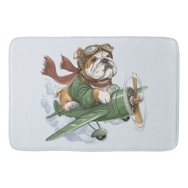 Englische Bulldogge Pilot Flugzeug Badematte (Vorderseite)