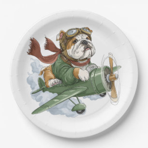 Englische Bulldogge Pilot Flugzeug Pappteller