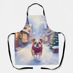 Englische Bulldogge Schneelandschaft Weihnachtsdor Schürze