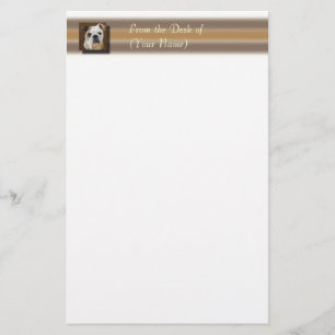 Englische Bulldogge stationär - vom Schreibtisch Briefpapier