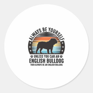 Englische Bulldogge Vintage Sonnenuntergang Hundel Runder Aufkleber