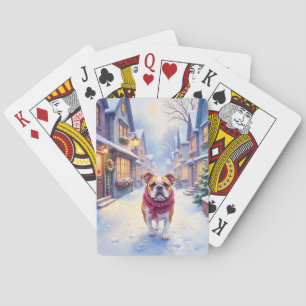 Englische Bulldogge Weihnachtliches Dorf Ferien Spielkarten