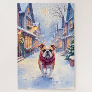 Englische Bulldogge Weihnachtliches Dorf Urlaub Puzzle