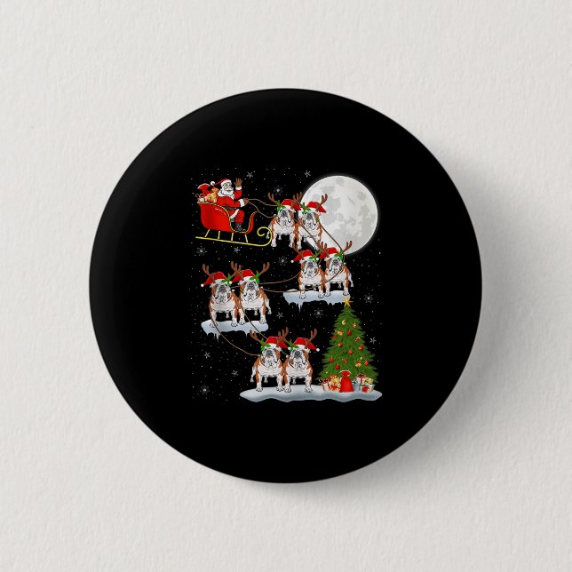 Englische Bulldogge Weihnachtsmann Schlitten Flieg Button (Vorderseite)