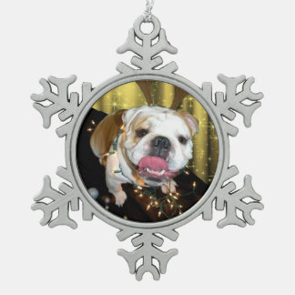 Englische Bulldogge Weihnachtsverzierung Schneeflocken Zinn-Ornament