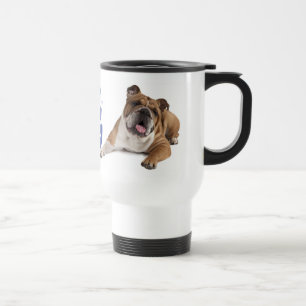 Englische Bulldogge Welpe Hund Blaue Liebesherzen Reisebecher