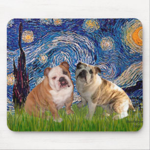 Englische Bulldoggen Paar 2 - Sternennacht Mousepad