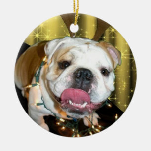 Englische Bulldoggen-Weihnachtsverzierung Keramikornament