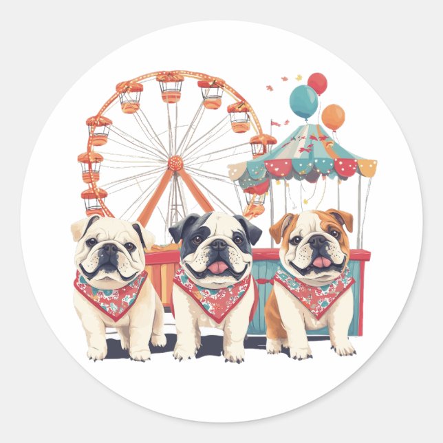 Englische Bullhunde im Karneval Runder Aufkleber (Vorderseite)