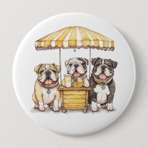Englische Bullhunde laufen auf einer Limonade Button