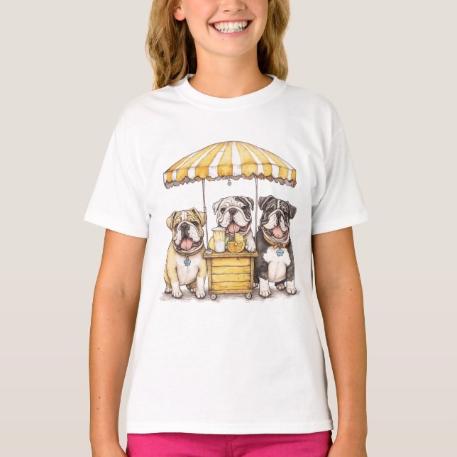 Englische Bullhunde laufen auf einer Limonade T-Shirt (Vorderseite)