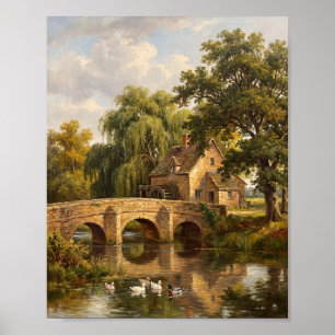Englische Cotswolds Steinbrücke & Enten Öl Poster