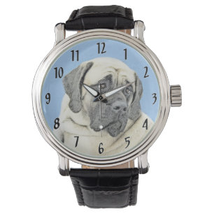 Englische Dogge (Fawn) Malerei - Originale Hundeku Armbanduhr