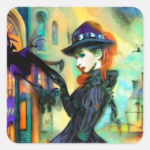 Englische Frau aus dem Mittelalter Quadratischer Aufkleber
