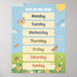 Englische Frühlingstage der Woche Klassenzimmer Poster