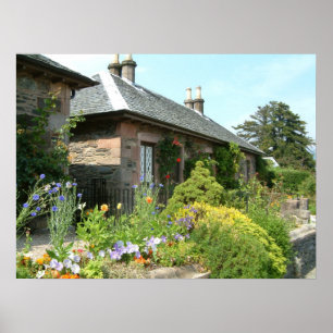 Englische Hütte II mit Blumengartenfotografie Poster
