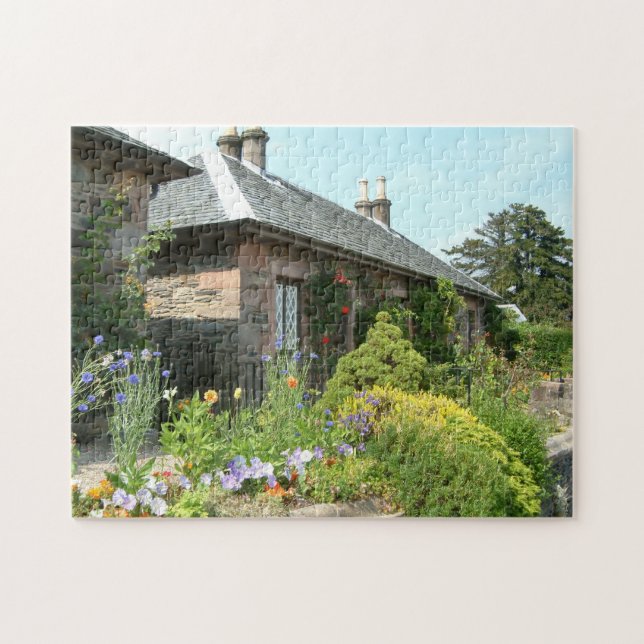 Englische Hütte II mit Blumengartenfotografie Puzzle (Horizontal)