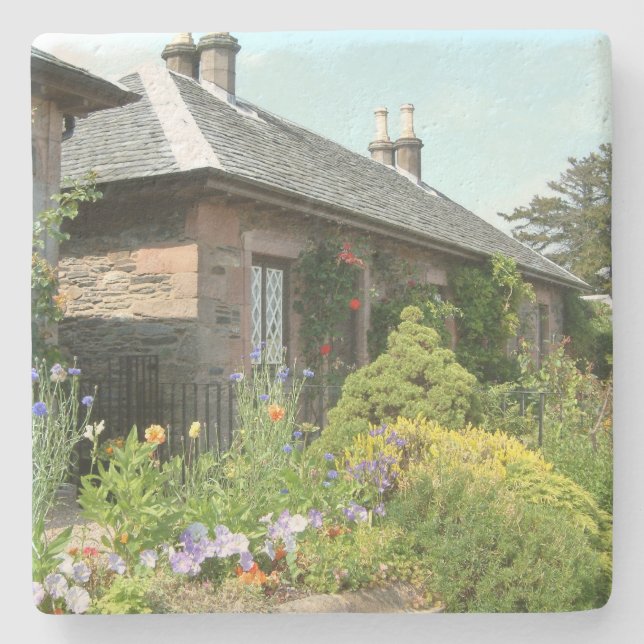 Englische Hütte II mit Blumengartenfotografie Steinuntersetzer (Vorderseite)