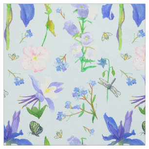 Englische Landwildblumen Bienen Blau Stoff