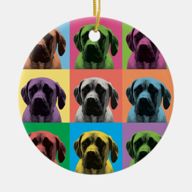Englische Mastiff-Pop-Art-Verzierung Keramikornament (Vorne)