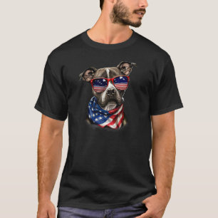 Englische Pitbull-Vater-Brille Pitbull USA-Flagge T-Shirt