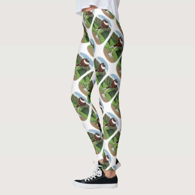 Englische Pouter-Taube mit Bergen Leggings (Links)