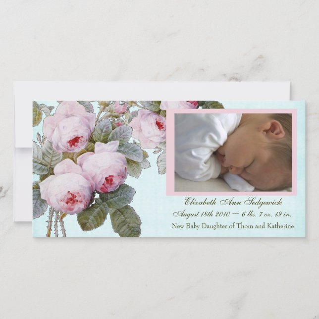 Englische Rose Geburtserklärung für Baby Girl Ankündigung (Vorderseite)